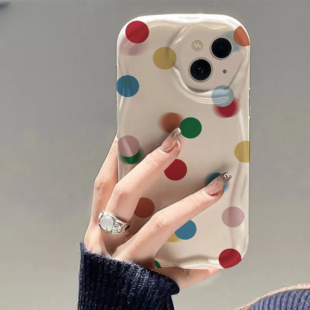适用苹果17promax的手机壳彩色波点16pro波浪边15简约14p创意防摔