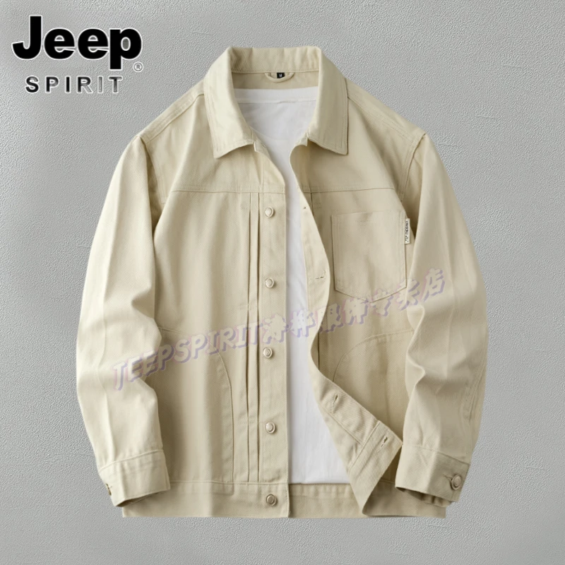 Jeep吉普春秋季拉链时尚纯色散口袖百搭工装潮流水洗复古简约夹克