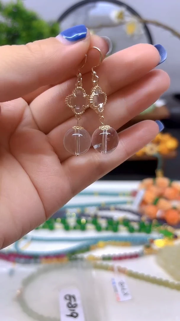 14K金镶嵌耳饰水晶E819