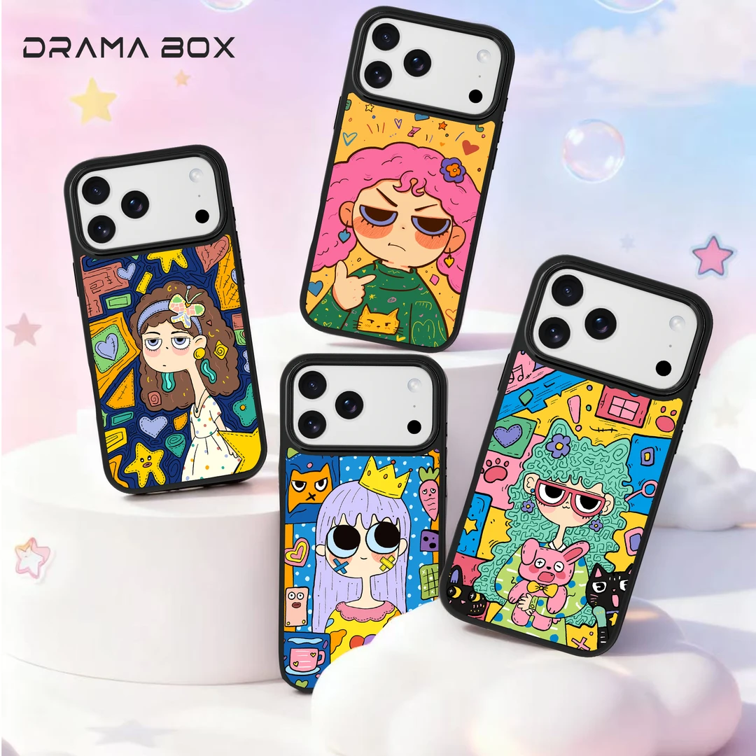 神甲鎏金磨砂涂鸦旋涡女孩系列适用苹果17/16/15/14磁吸手机壳