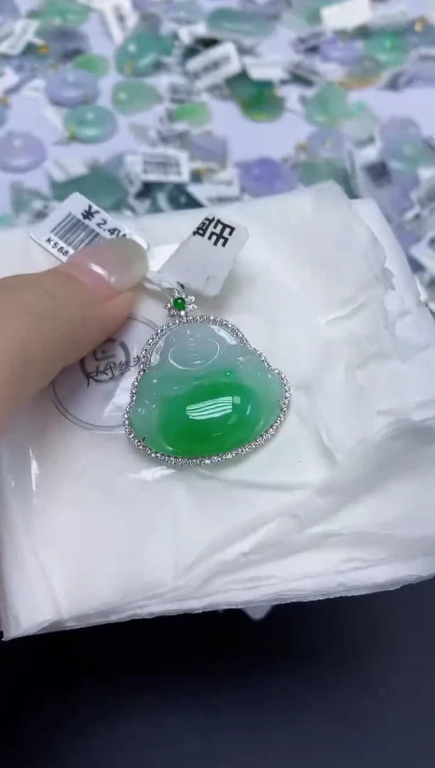 翡翠18K金镶嵌颈饰天然缅甸翡翠A货百元以上9元证书费自理