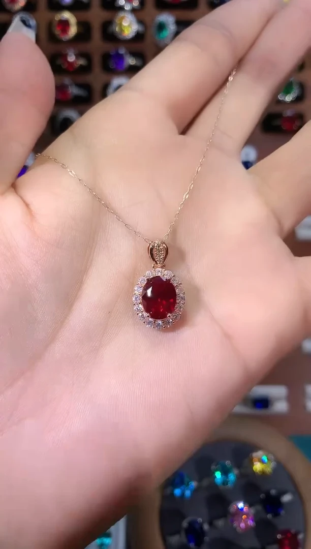 吊坠(赠链)银S925镶嵌红宝石810玫瑰金酒红