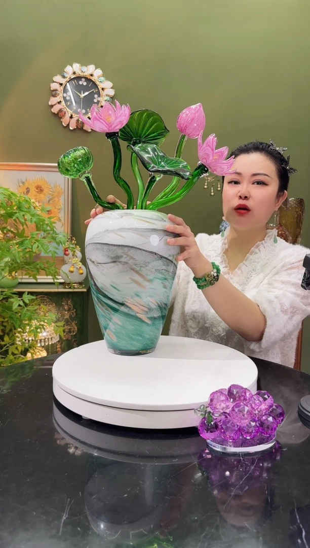 琉璃荷塘月色花瓶+荷花组合