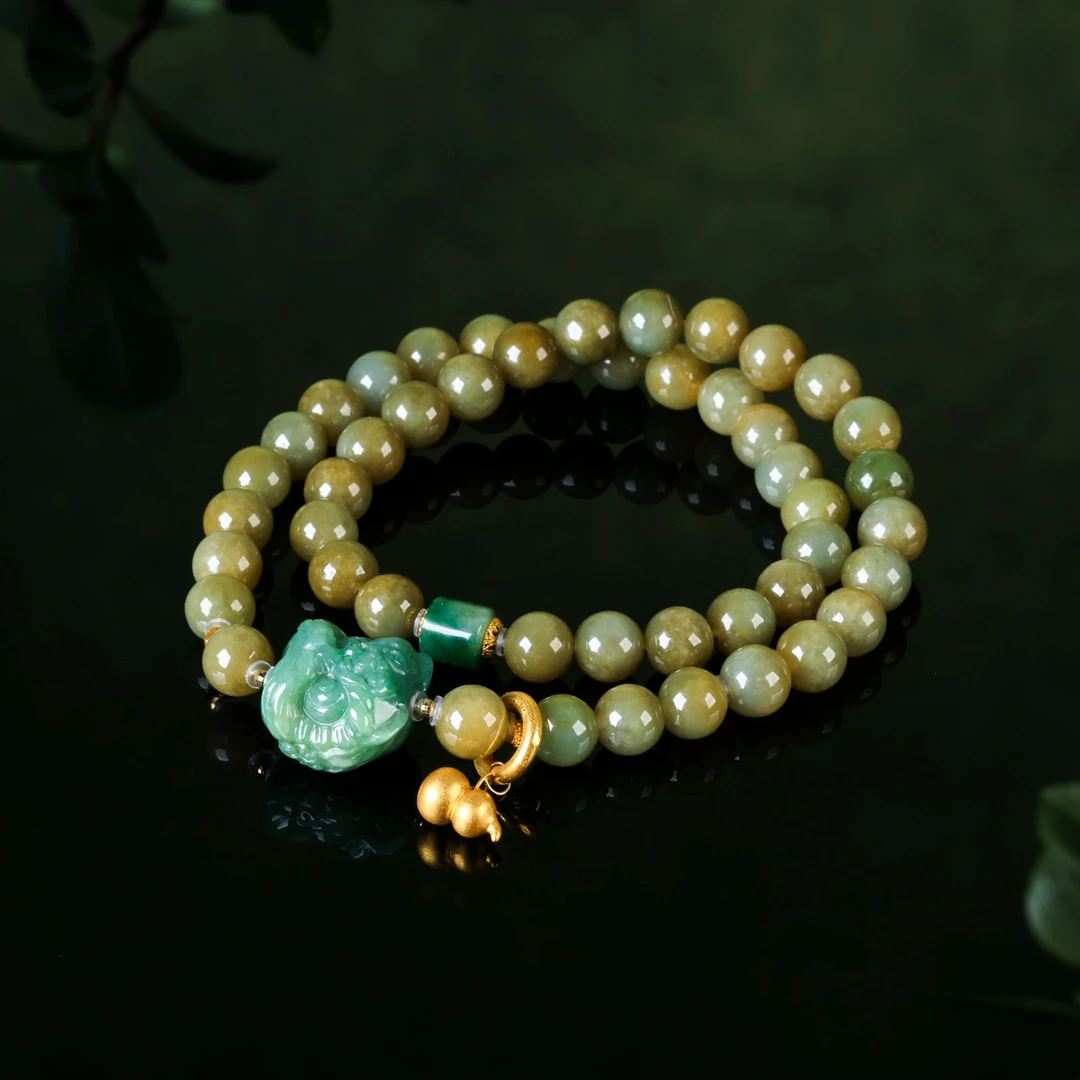 【意婵】《松间月》18k金天然高品缅A老翡翠双圈手链-914898