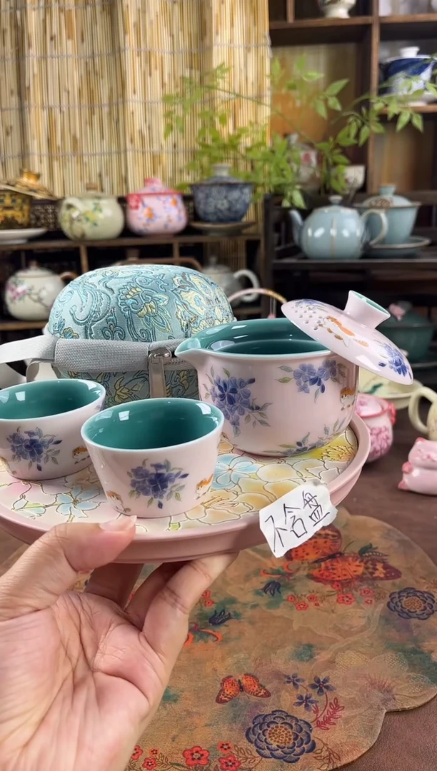 松石绿 1壶2杯1个包包  不含盘