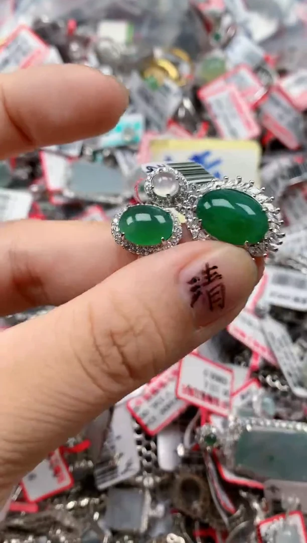 银S925镶嵌戒指翡翠天然A货缅甸翡翠