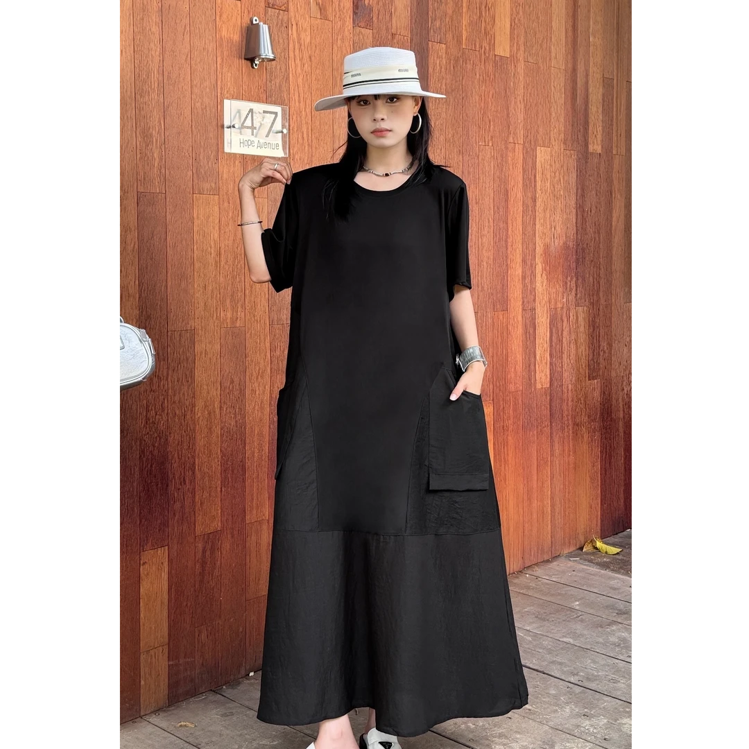 981 通勤风大口袋气质百搭圆领连衣裙