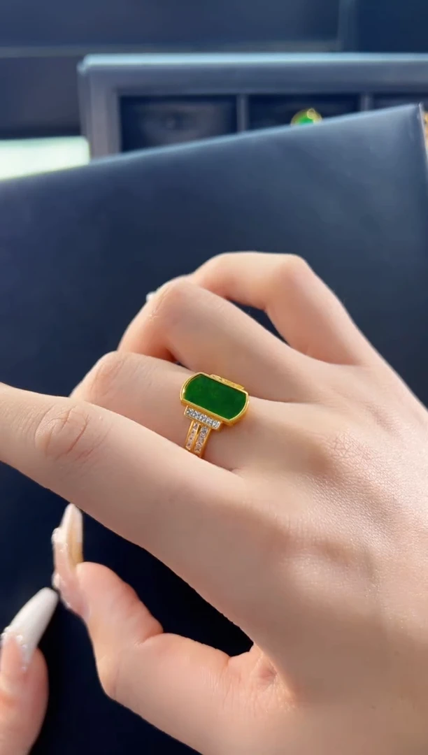 【闪购商品】翡翠戒指银S925镀金镶嵌天然缅甸翡翠A货戒指