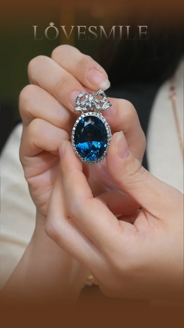 吊坠(不含链)银S925镶嵌托帕石伦敦蓝049