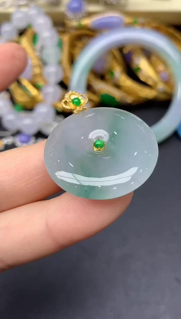 颈饰18K金镶嵌翡翠174-雪姐翡翠天天见