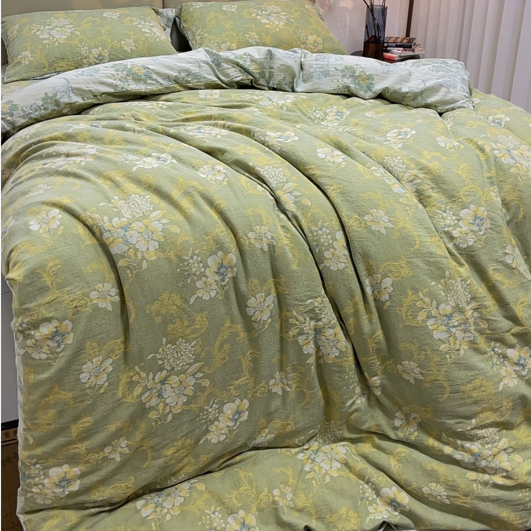 【绿琦花梦】全棉A类色织提花双层纱四件套高级感