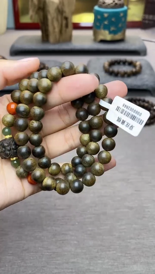 【闪购商品】沉香手串芽庄黄棋沉水老料0.8＋双头莲花三圈设计