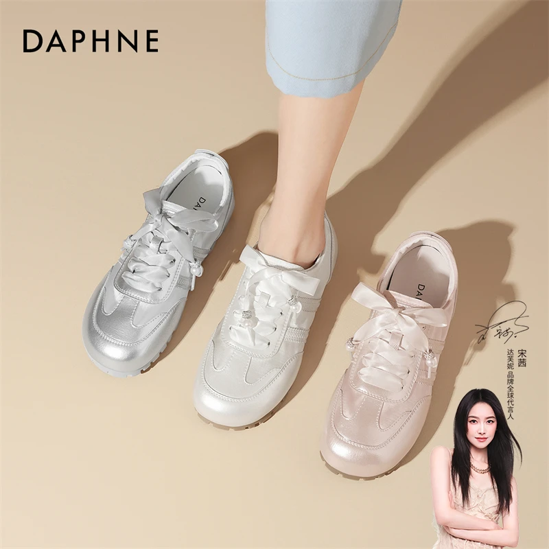 达芙妮韩版低帮系带阿甘鞋女2025春夏新款冰丝软皮软底单鞋德训鞋
