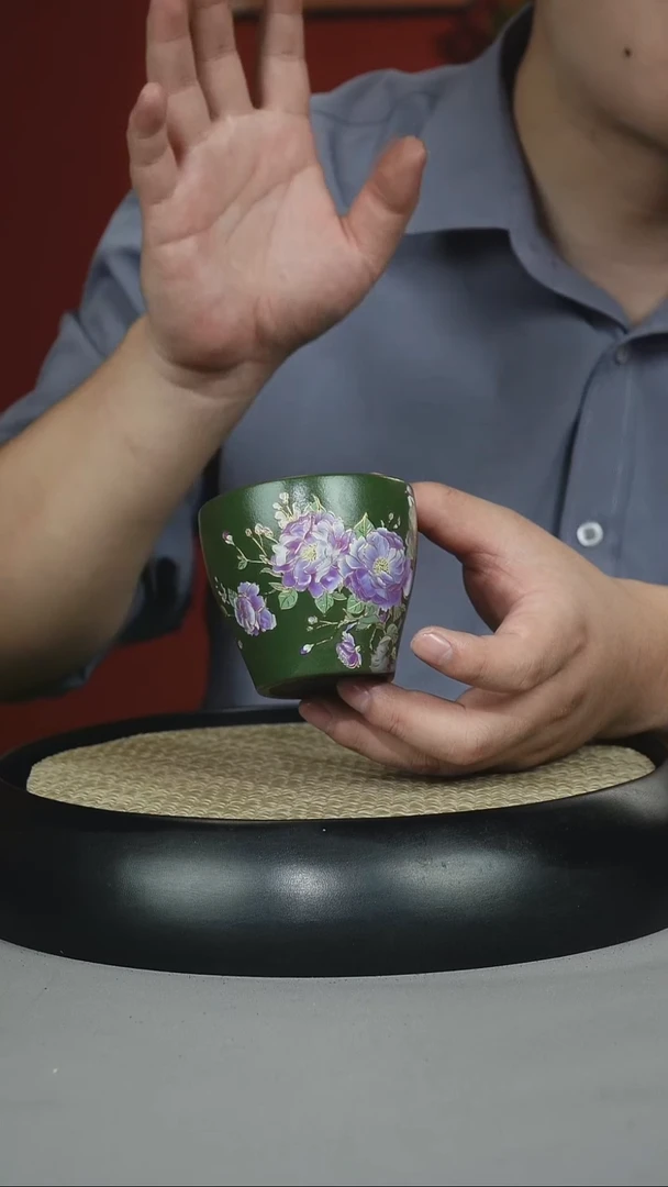 茶壶紫砂绿泥 花鸟杯