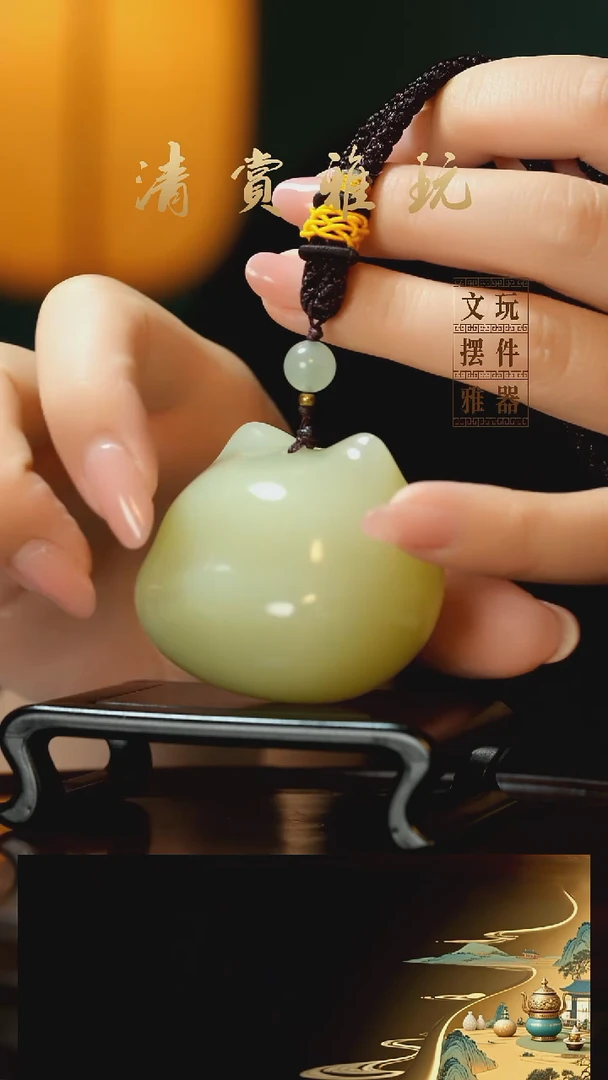 玉《猫咪》手把件摆件