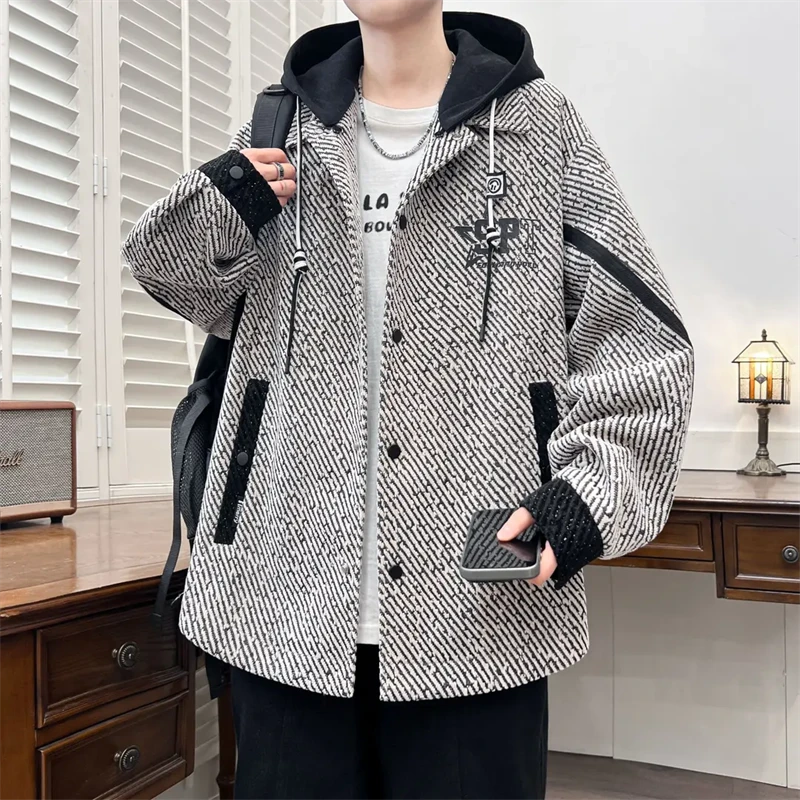 2026春秋季新款夹克外套男港风休闲宽松大码可拆卸连帽褂子上衣潮