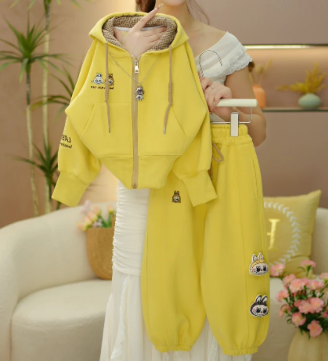 逗小铺【七尚】秋款女童洋气时尚开衫春秋时髦连帽外套运动套装Q126