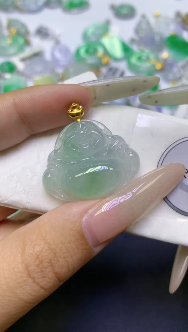 颈饰18K金镶嵌翡翠天然缅甸翡翠A货百元以上9元证书费自理