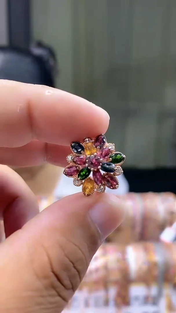 戒指银S925镶嵌碧玺35434354354