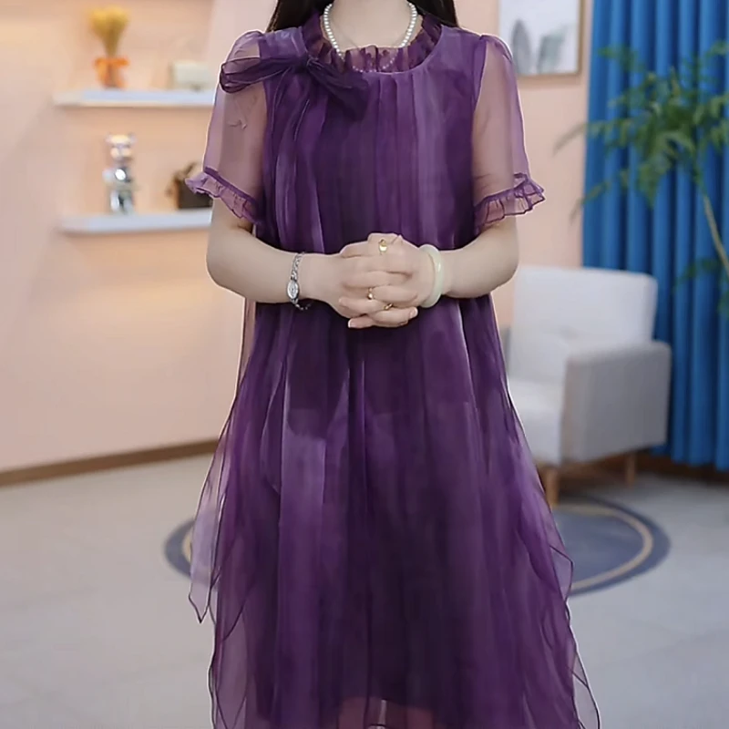 2025夏季新款高端轻奢时尚优雅法式洋气显瘦减龄休闲中长款连衣裙