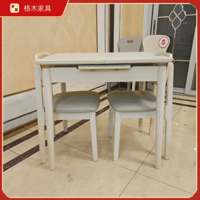 【活动大促】原木奶油风小户型可伸缩餐桌家用实木原木餐桌小餐桌