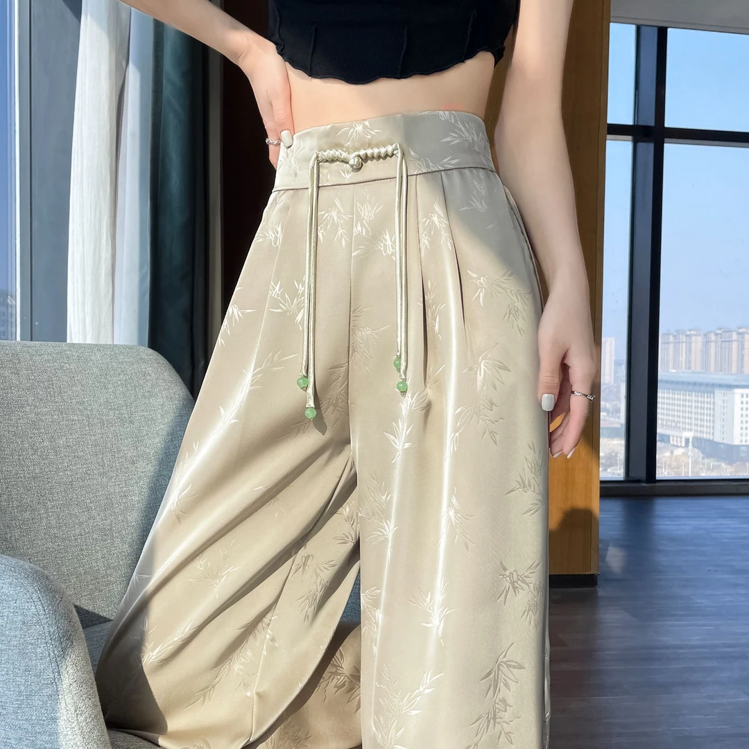 SM潮流新中式缎面显瘦阔腿女2025秋秋新款老钱风松弛感女装阔腿裤