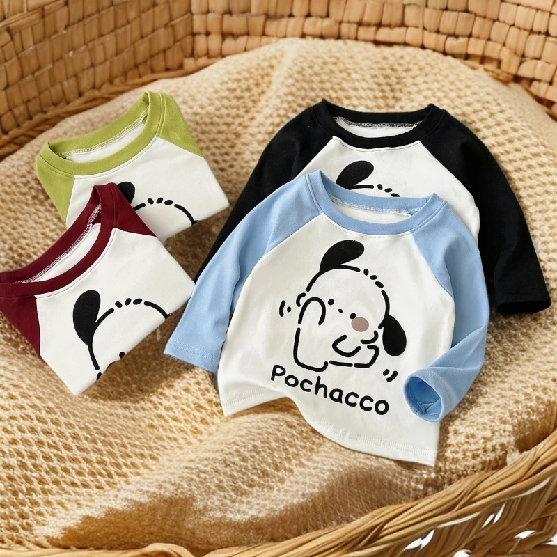 长袖新款德绒可爱插肩印花打底男童女童外穿内穿洋气百搭动漫T恤