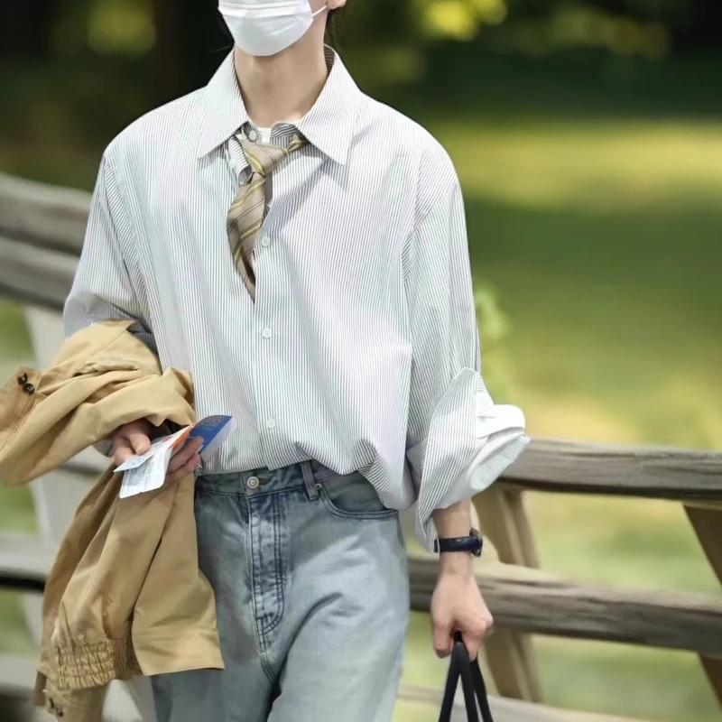 DIIIVERGOM衬衣高级感条纹商务男士衬衣夏季薄款休闲宽松时尚百搭