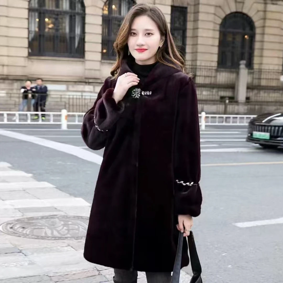 【新疆包邮】时尚百搭洋气连帽雪兰貂外套