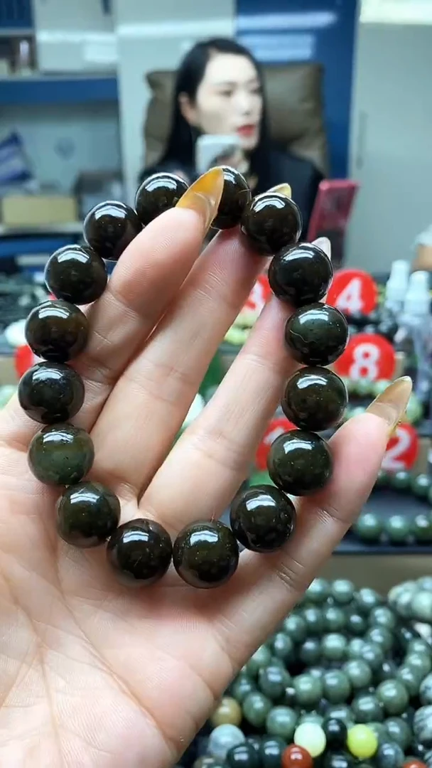 未镶嵌手串和田玉点墨青花全糖14
