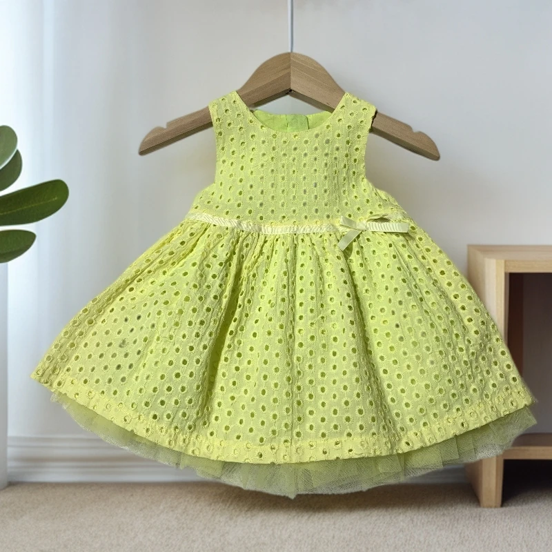 外贸童装尾货瑕疵夏季儿童公主裙连衣裙黄色小童婴童无袖洋气剪标