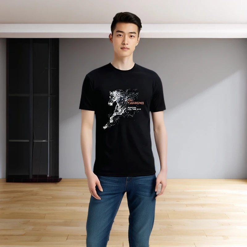 2025夏季新款夏季新款圆领短袖T恤男设计感潮流休闲半袖百搭宽松