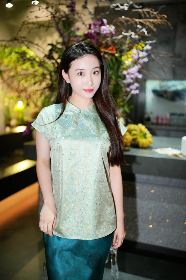 蓝大【莲动舟】新中式桑蚕丝短袖7940