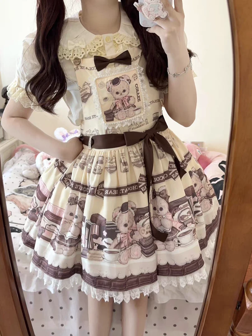 【实体店现货】小熊软呼呼背带Lolita送腰带/边夹/蝴蝶结