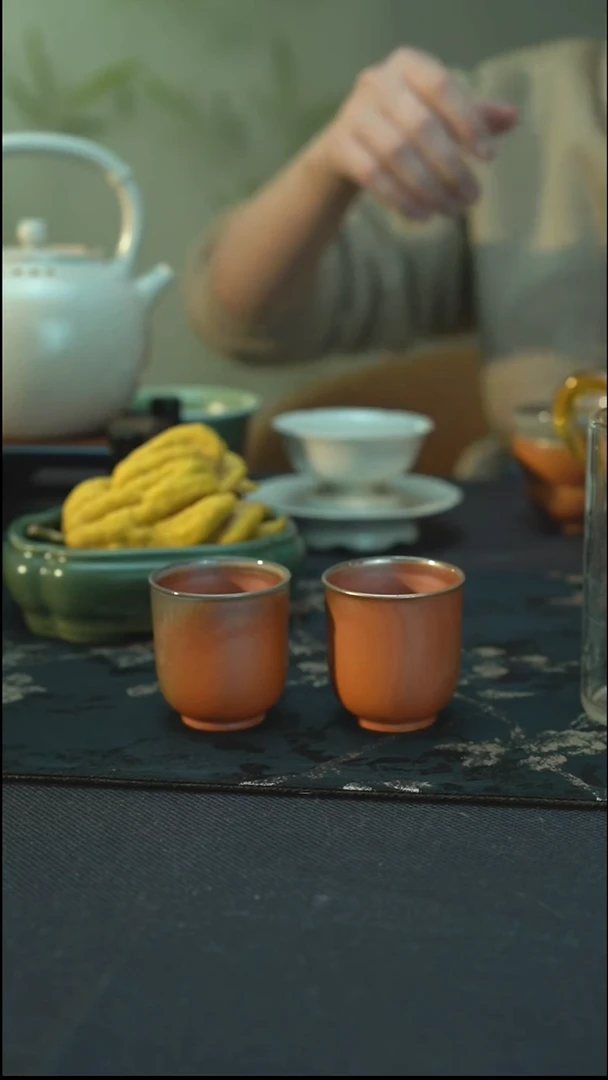 杯孤品 裸烧柴烧 对杯