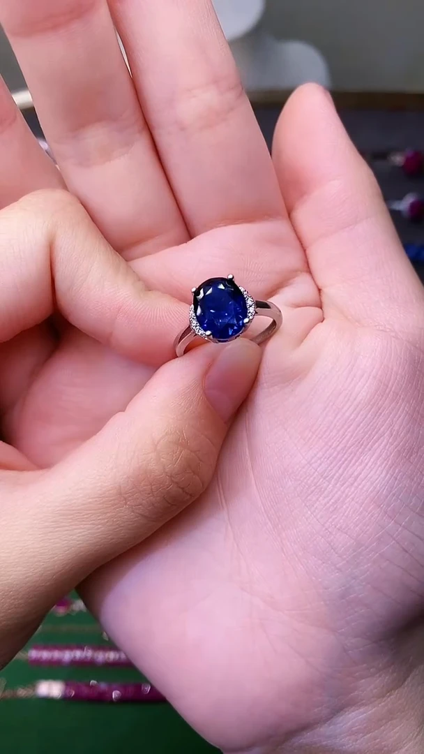 戒指蓝宝石银S925镶嵌156
