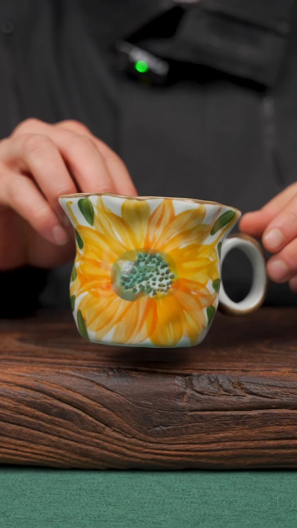 【闪购商品】瓷片寻一缕瓷香杯釉下手工手绘瓷器向日葵咖啡杯