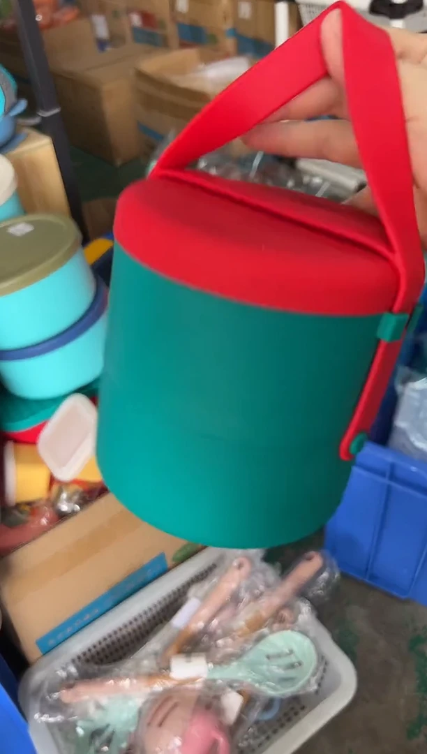 硅胶绿底红盖-双层便当盒