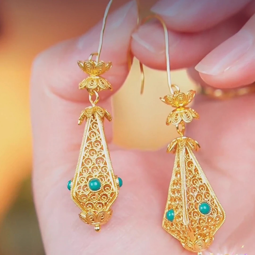 925银耳饰 【手工花丝新款】银鎏金