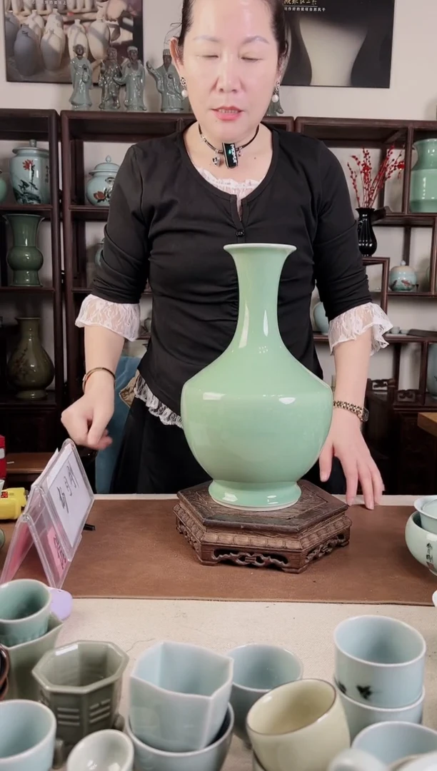 纯手工 梅青 长径瓶