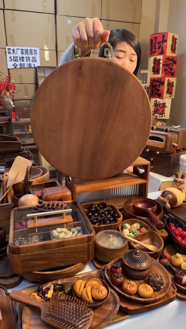 【闪购商品】乌檀木圆形食品级菜盘-35*3cm