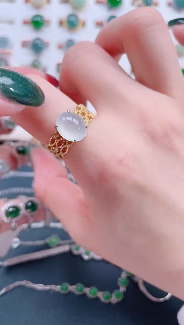 银S925镶嵌戒指翡翠天然翡翠