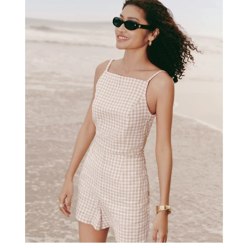 AF美式性感气质亚麻混纺露背吊带连体短裤25夏季女装159-5711