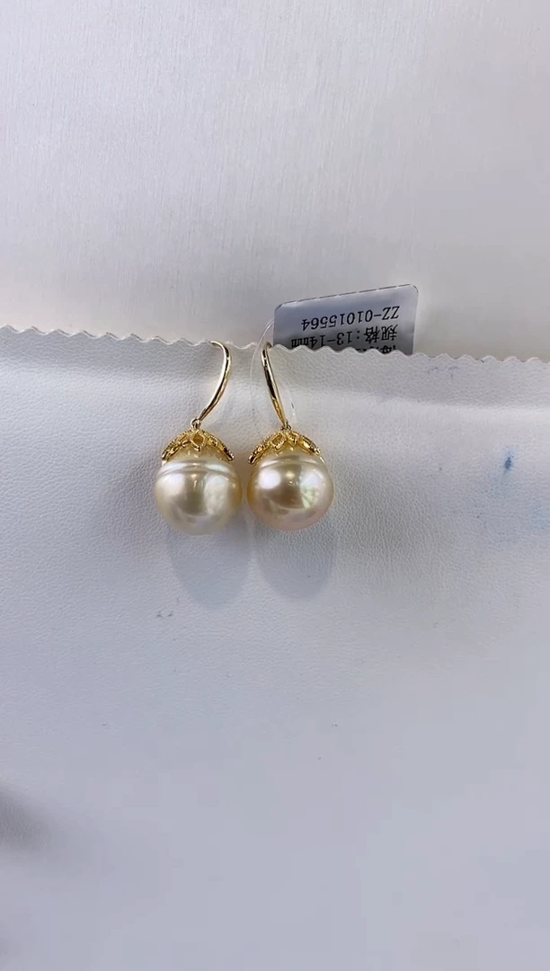 银S925镶嵌耳饰海水珍珠13-14海水珍珠耳饰
