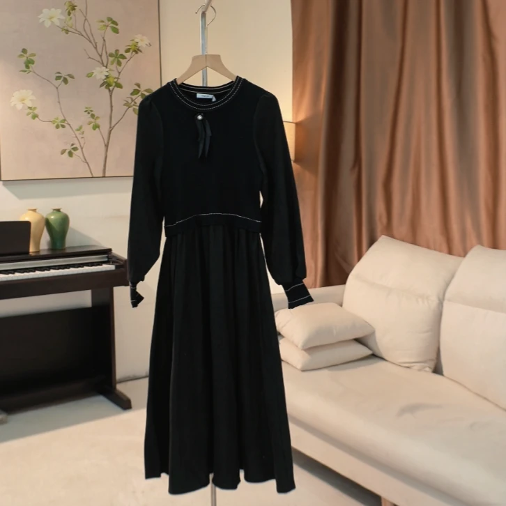 G254 秋冬新款撞色拼接连衣裙女 X53