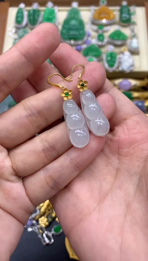 翡翠18K金镶嵌耳饰142-中国好珍宝