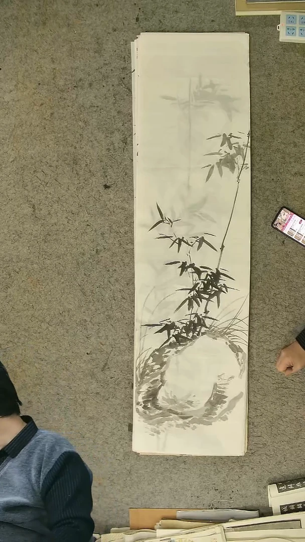 国画四尺对开  墨竹条屏 34*138cm