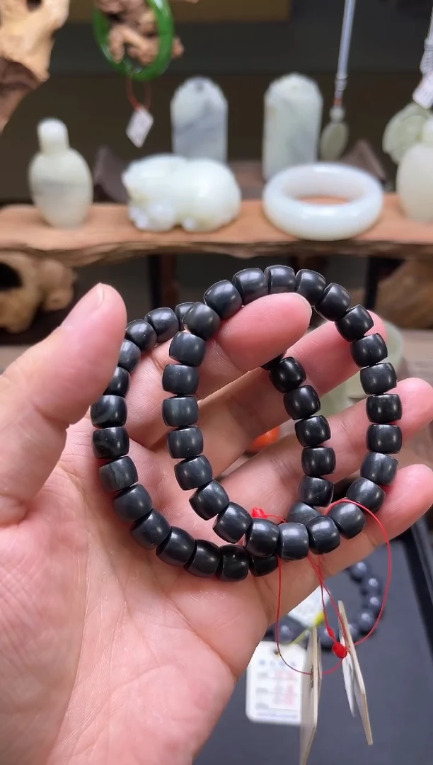 【闪购商品】和田玉手串未镶嵌卡10毛毛矿黑武士 极限弧 多样性发一