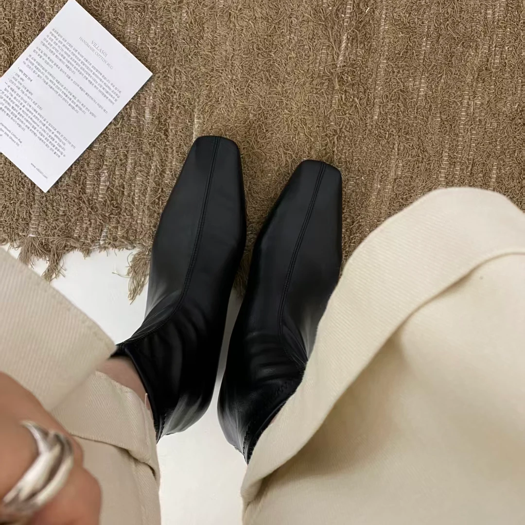 秋冬新款粗跟方头女士裸靴气质时尚百搭洋气中跟短靴257001