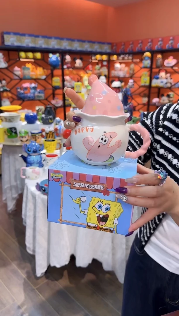 瓷片@@派大星联名星星人带盖陶瓷杯